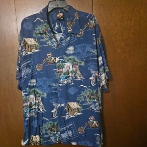 Vintage Harley Davidson Men's Shirt Button Down XL Hawaiian